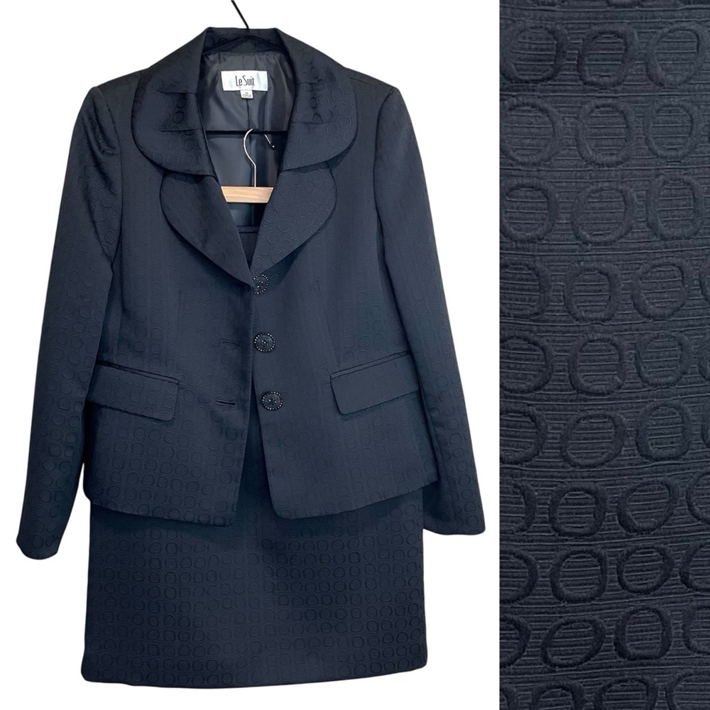 Le Suit Two Piece Skirt + Blazer Suit Set Black Size 10